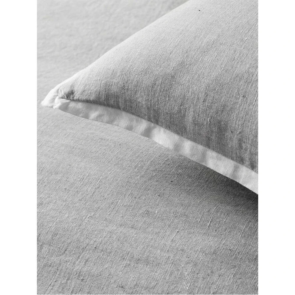 Pottery Barn Belgian Flax Linen Contrast Flange Sham Set Flagstone/White | King